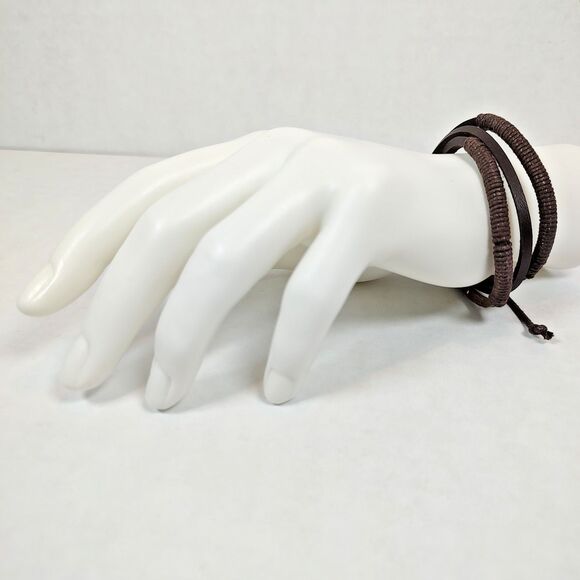 Faux Leather Slider Bracelet 6 Strands Dark Brown Cowboy Cowgirl 6.5" - 9.5" - Picture 7 of 8